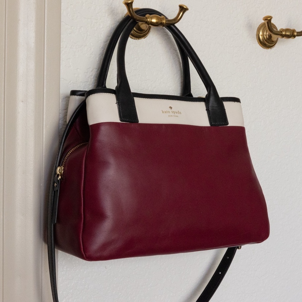 Kate Spade Branton Square Crossbody Satchel Burgundy and Cream